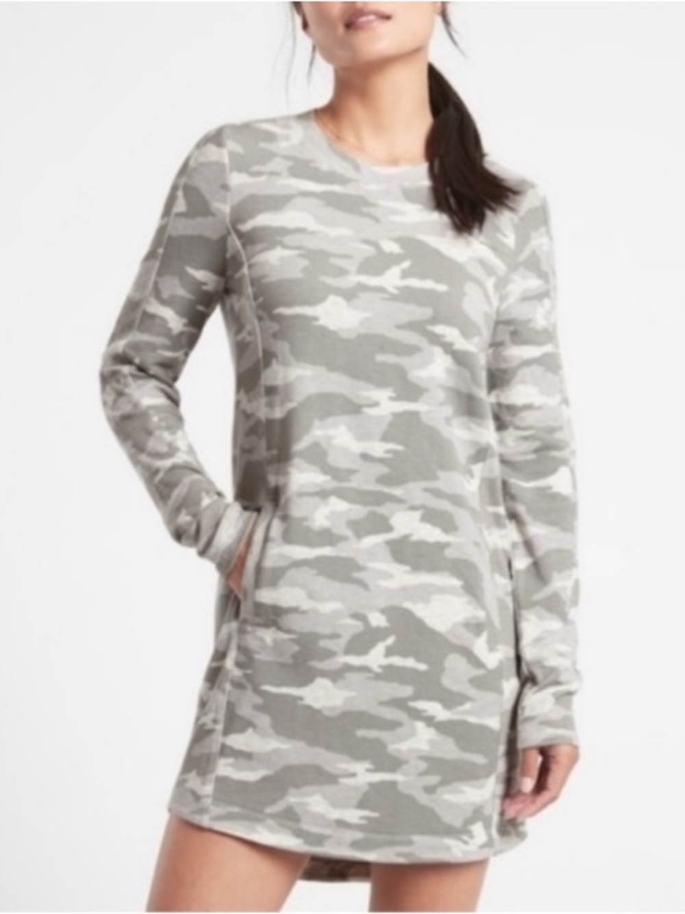 Athleta Gray Camo Long-Sleeve Tunic Dress